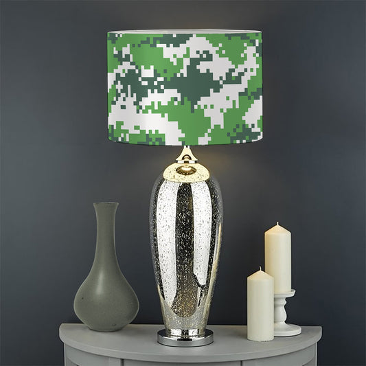 Green And White Digital Camo Print Drum Lamp Shade