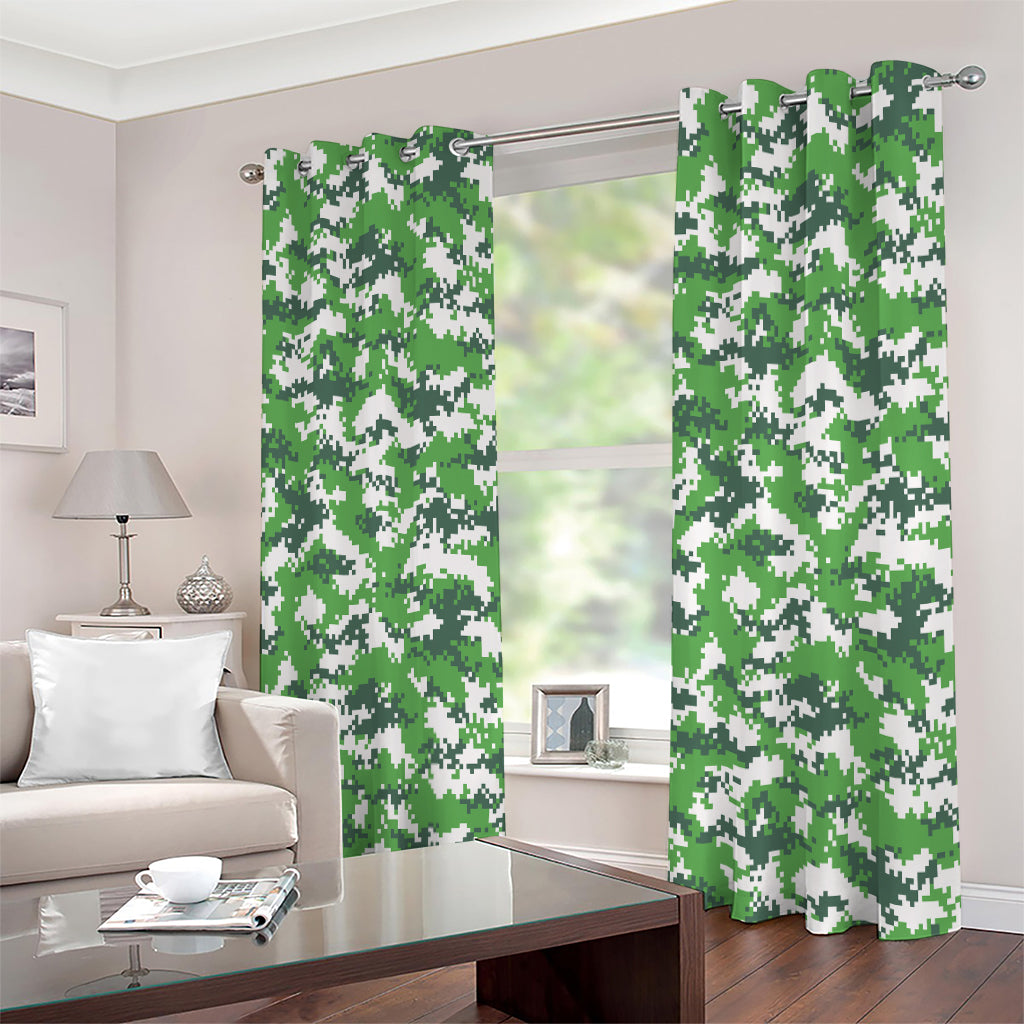 Green And White Digital Camo Print Extra Wide Grommet Curtains
