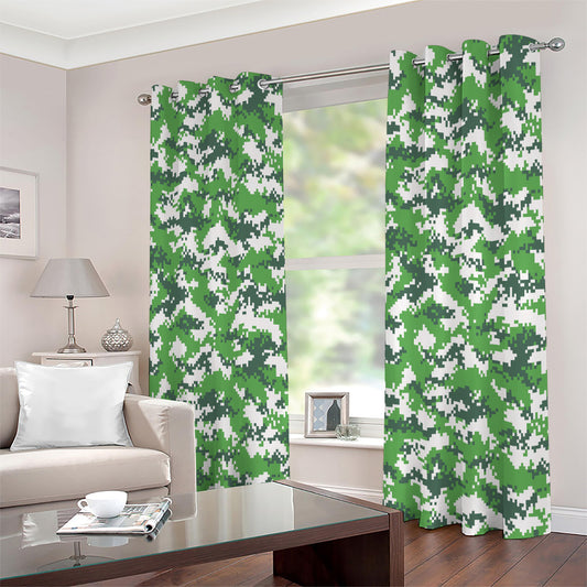 Green And White Digital Camo Print Extra Wide Grommet Curtains
