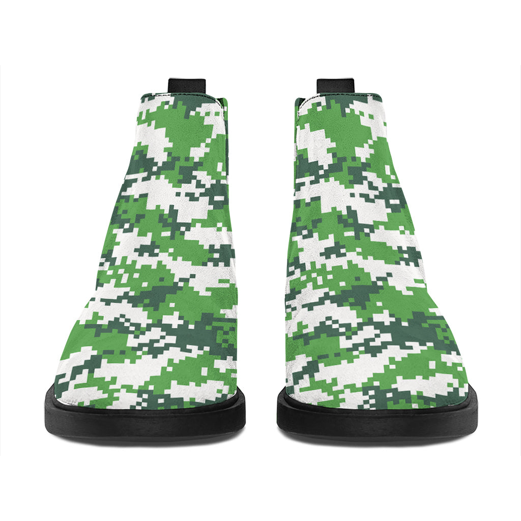 Green And White Digital Camo Print Flat Ankle Boots