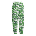 Green And White Digital Camo Print Fleece Lined Knit Pants