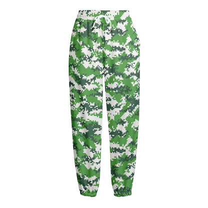 Green And White Digital Camo Print Fleece Lined Knit Pants