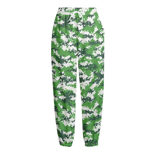 Green And White Digital Camo Print Fleece Lined Knit Pants