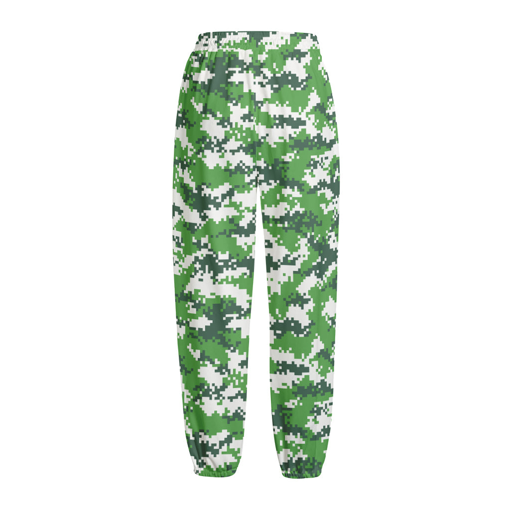 Green And White Digital Camo Print Fleece Lined Knit Pants