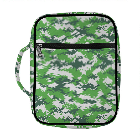 Green And White Digital Camo Print Front Pocket Bible Bag