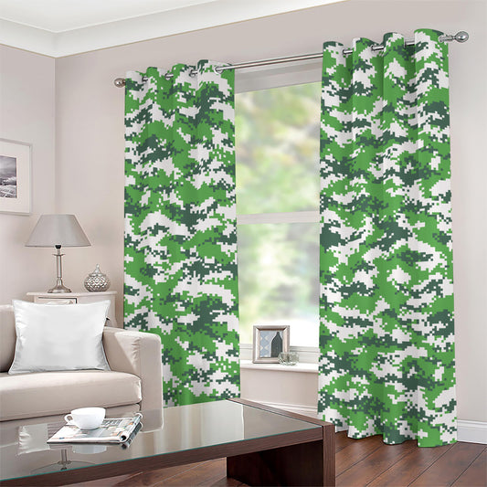 Green And White Digital Camo Print Grommet Curtains