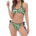 Green And White Digital Camo Print Halter Scoop Tie Side Bikini
