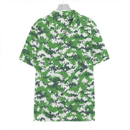 Green And White Digital Camo Print Hawaiian Shirt