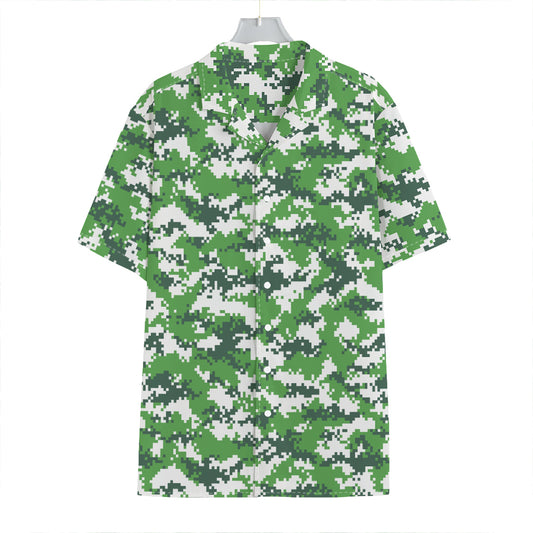 Green And White Digital Camo Print Hawaiian Shirt