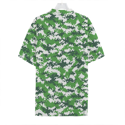 Green And White Digital Camo Print Hawaiian Shirt