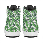 Green And White Digital Camo Print High Top Leather Sneakers