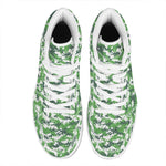 Green And White Digital Camo Print High Top Leather Sneakers