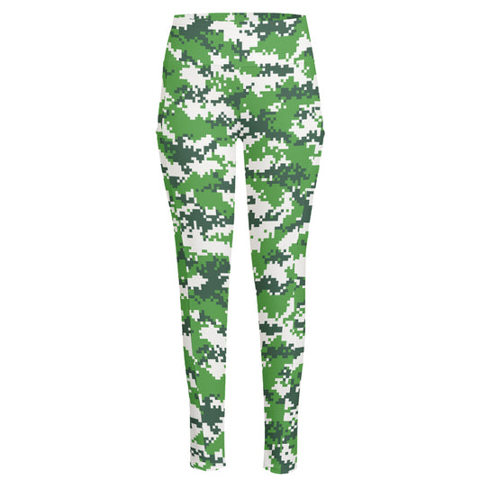 Green And White Digital Camo Print High-Waisted Pocket Leggings