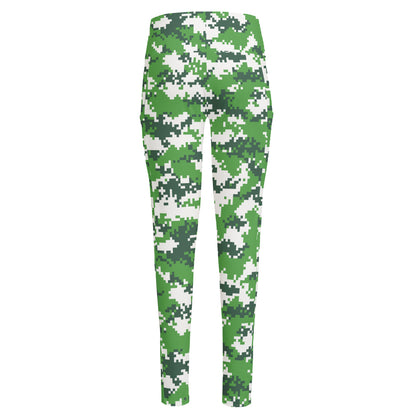 Green And White Digital Camo Print High-Waisted Pocket Leggings