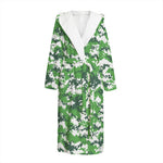 Green And White Digital Camo Print Hooded Bathrobe