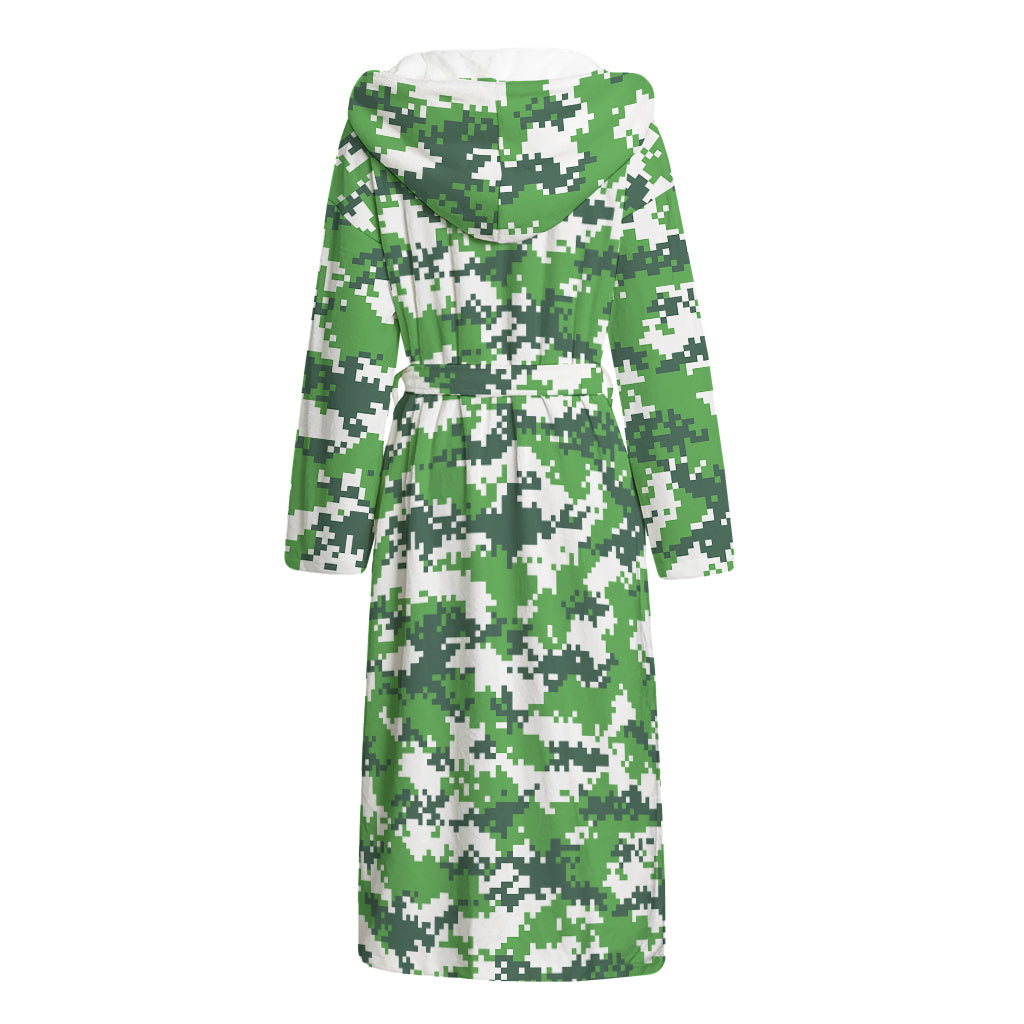 Green And White Digital Camo Print Hooded Bathrobe