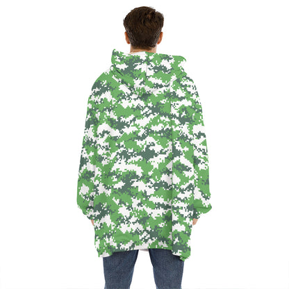 Green And White Digital Camo Print Hoodie Blanket