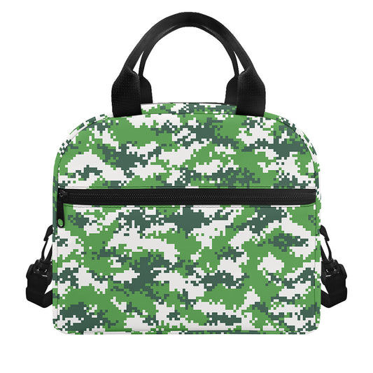Green And White Digital Camo Print Insulated Lunch Bag