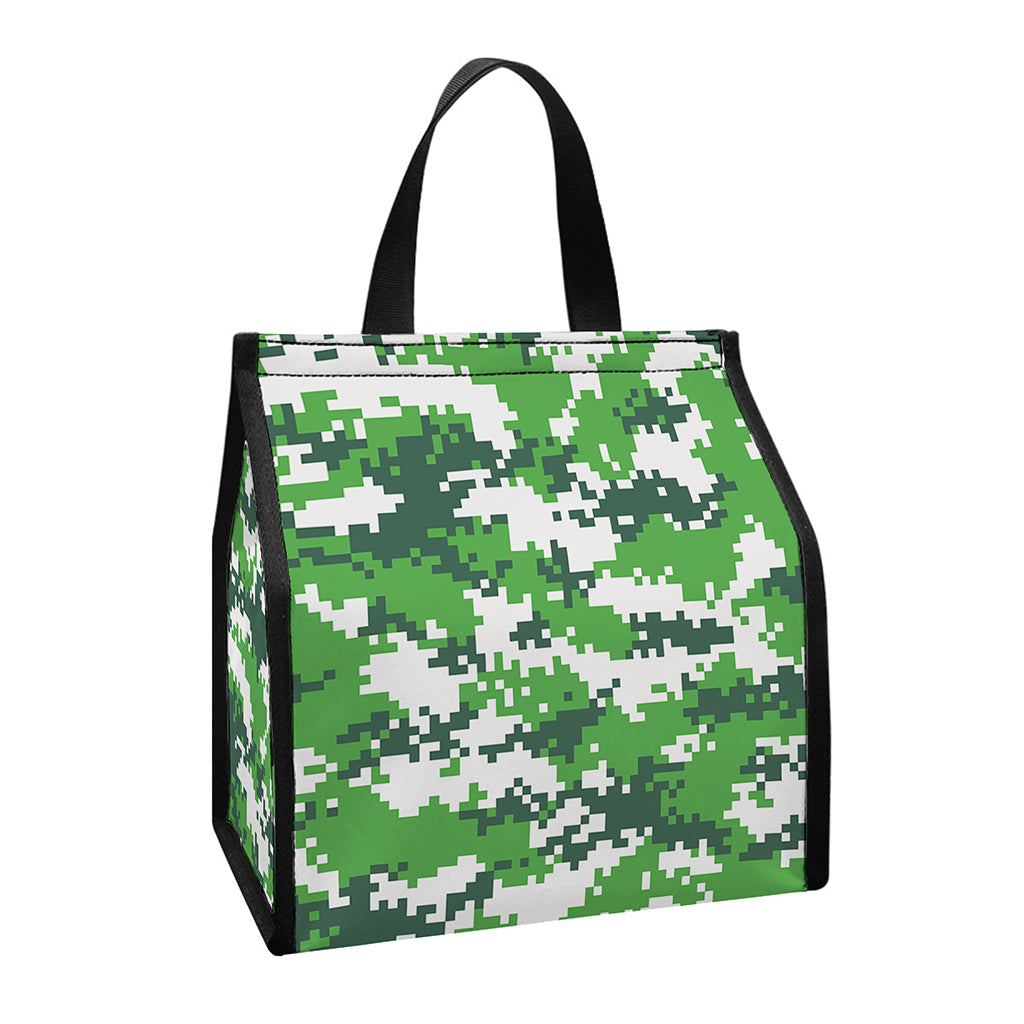 Green And White Digital Camo Print Insulated Lunch Tote