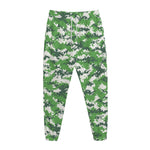 Green And White Digital Camo Print Jogger Pants