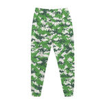 Green And White Digital Camo Print Jogger Pants