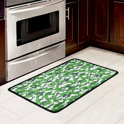 Green And White Digital Camo Print Kitchen Mat
