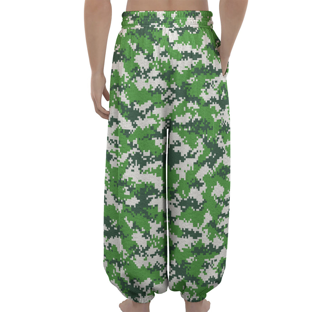 Green And White Digital Camo Print Lantern Pants