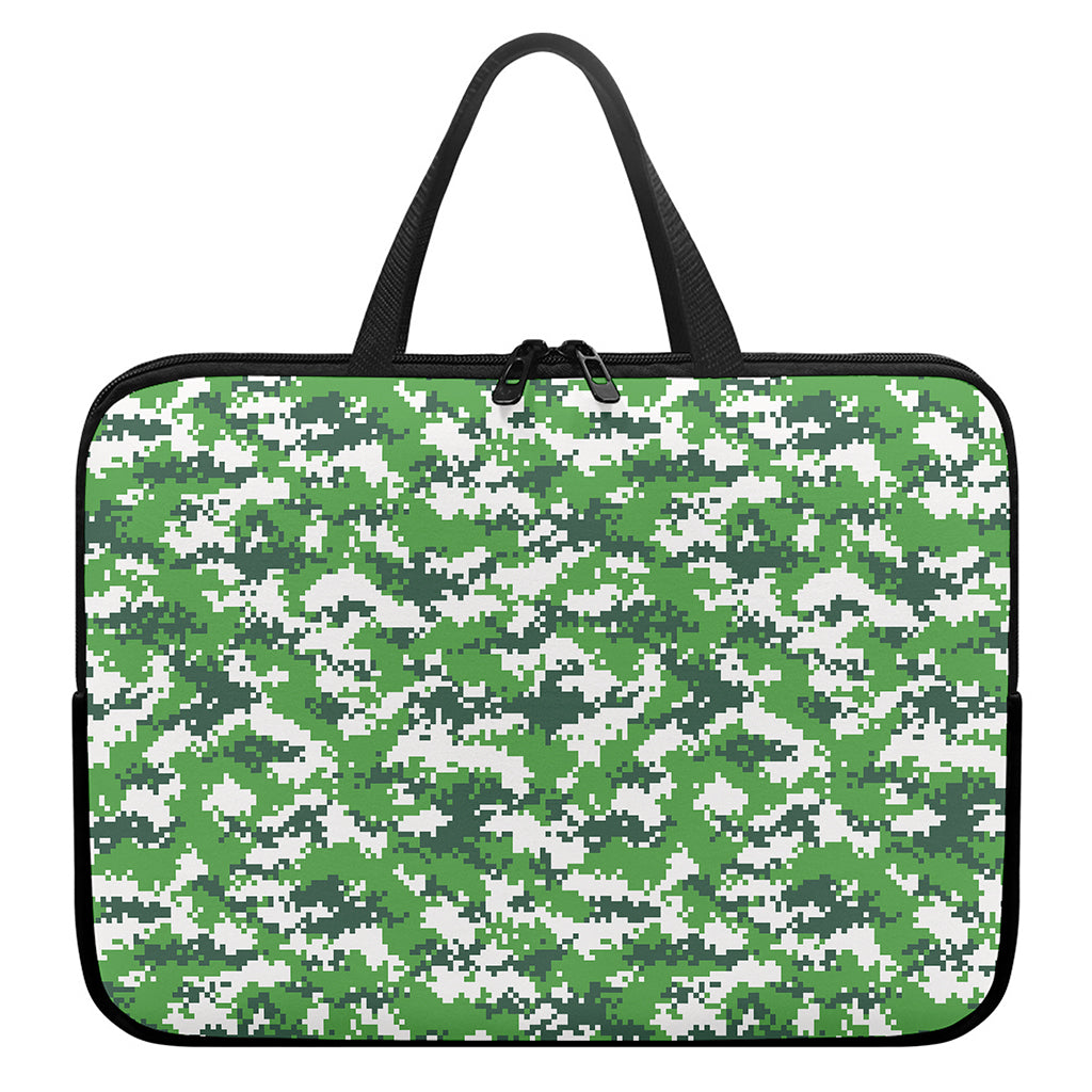 Green And White Digital Camo Print Laptop Sleeve With Handle