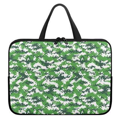 Green And White Digital Camo Print Laptop Sleeve With Handle