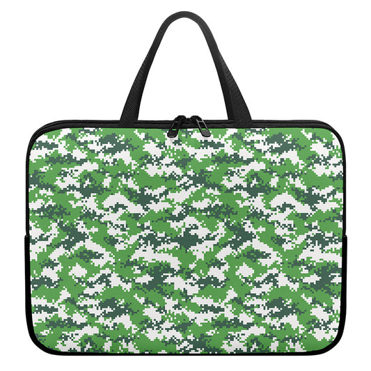 Green And White Digital Camo Print Laptop Sleeve With Handle