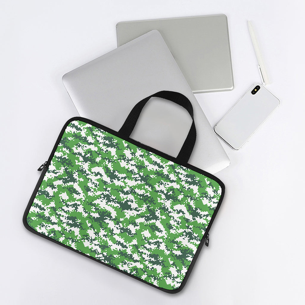 Green And White Digital Camo Print Laptop Sleeve With Handle