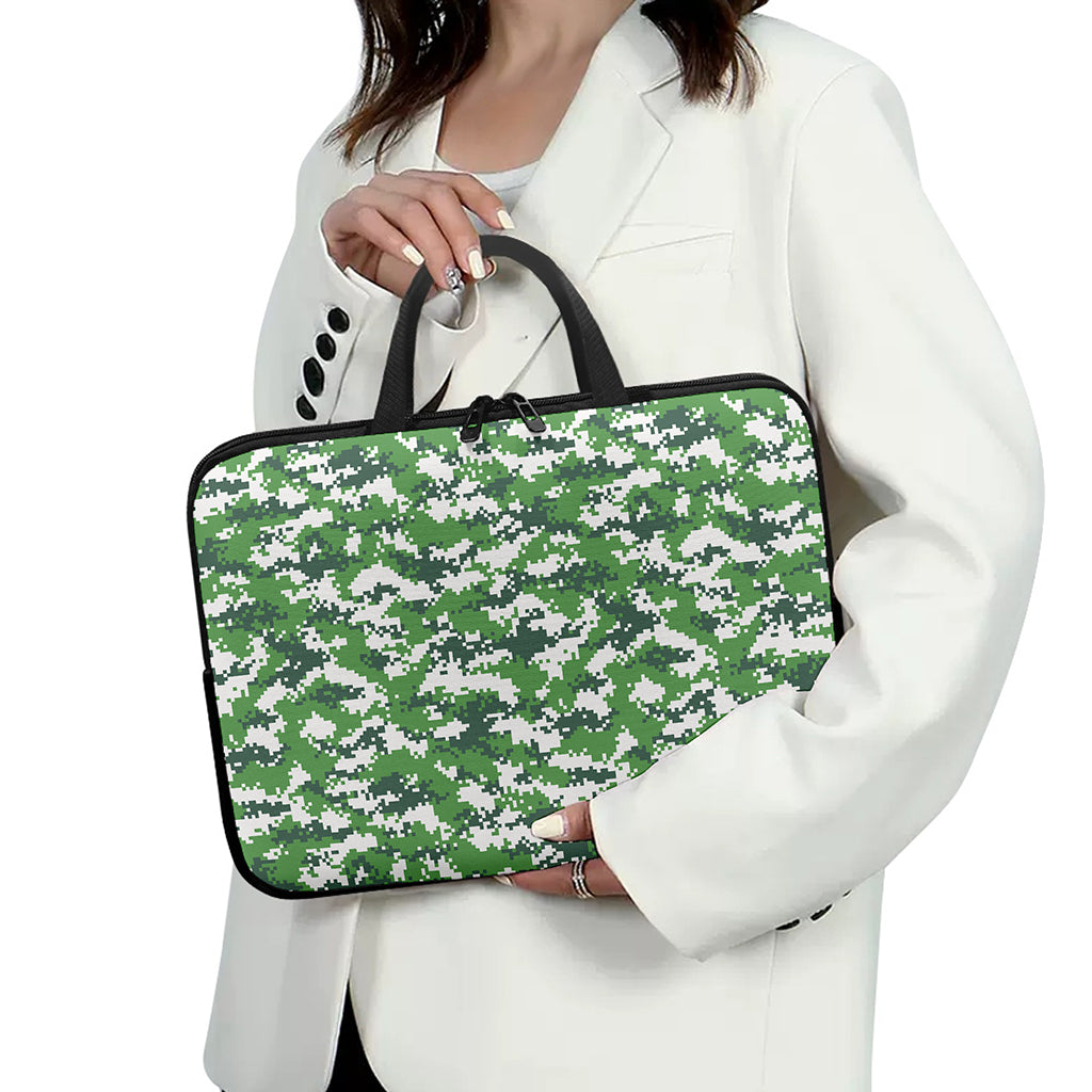Green And White Digital Camo Print Laptop Sleeve With Handle