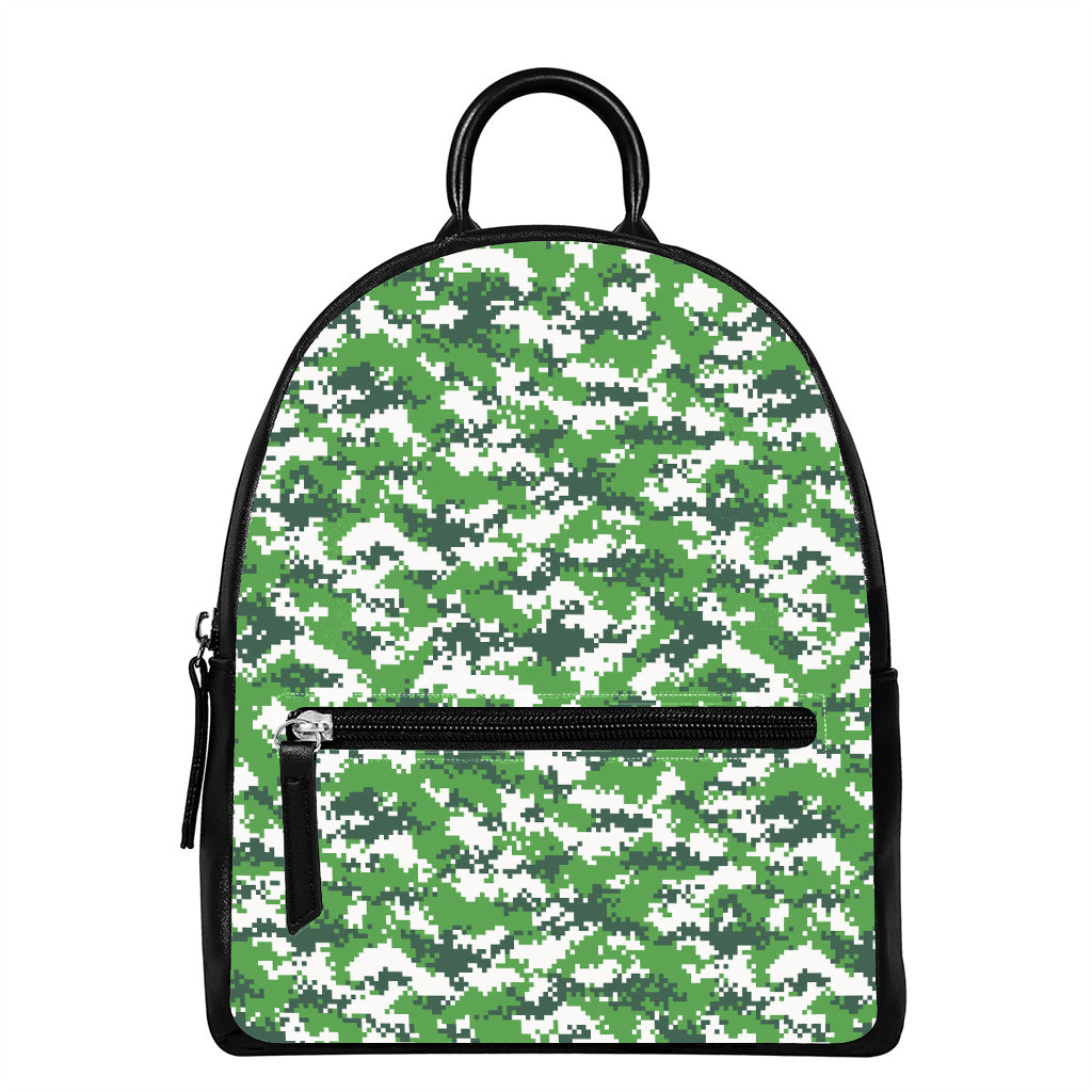 Green And White Digital Camo Print Leather Backpack