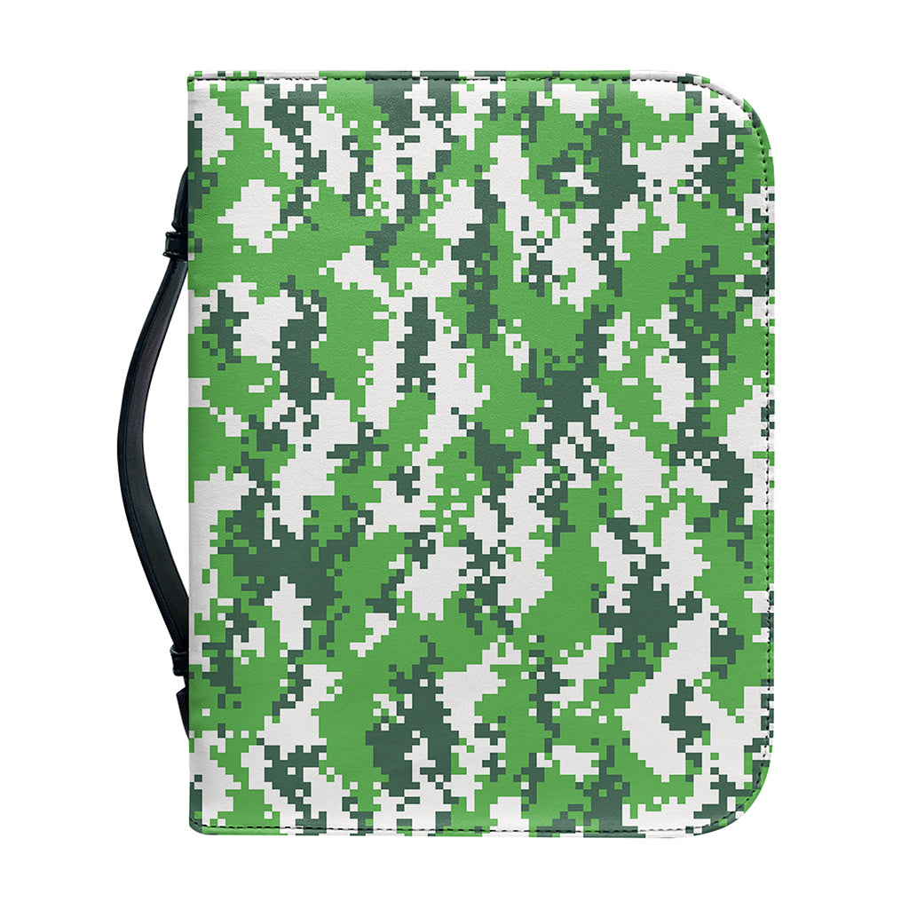 Green And White Digital Camo Print Leather Bible Cover