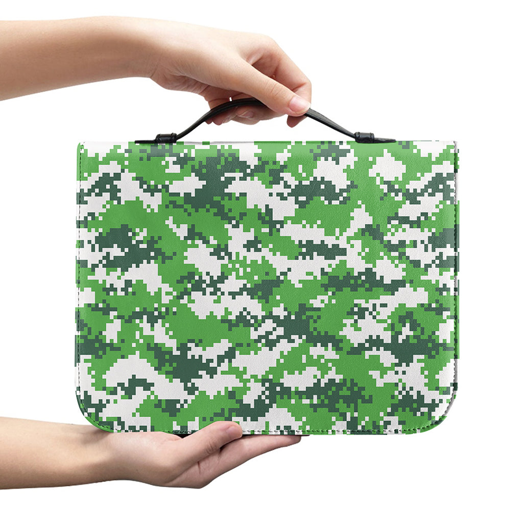 Green And White Digital Camo Print Leather Bible Cover