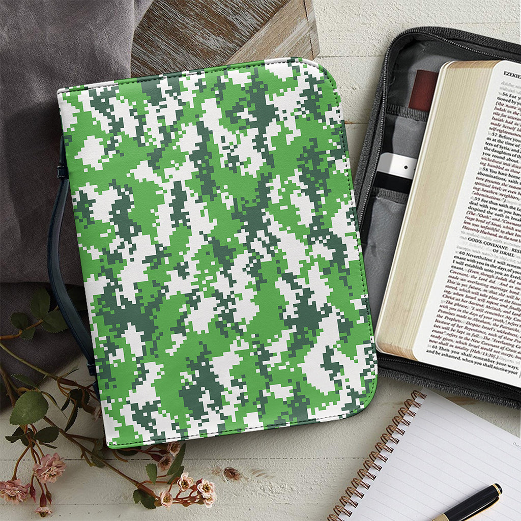 Green And White Digital Camo Print Leather Bible Cover