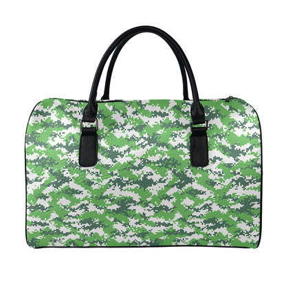 Green And White Digital Camo Print Leather Duffle Bag
