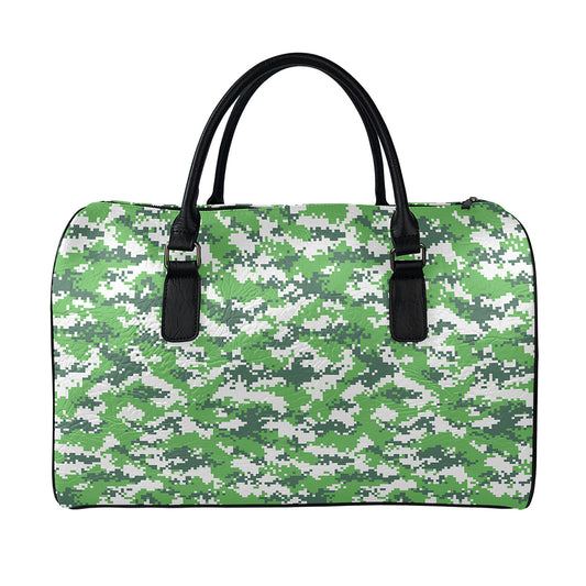 Green And White Digital Camo Print Leather Duffle Bag