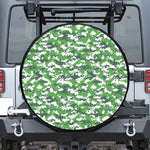 Green And White Digital Camo Print Leather Spare Tire Cover
