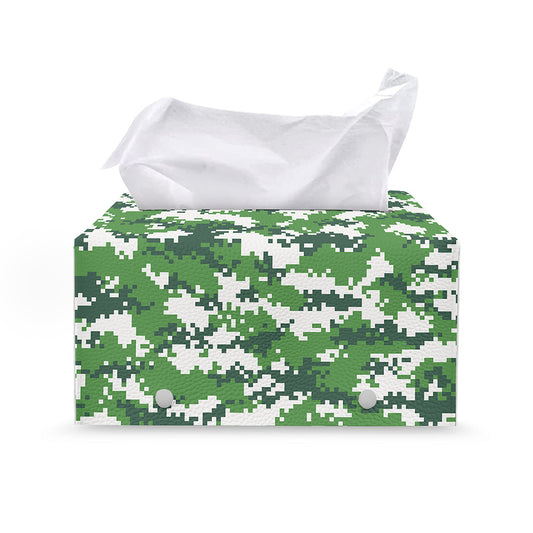 Green And White Digital Camo Print Leather Tissue Box Cover