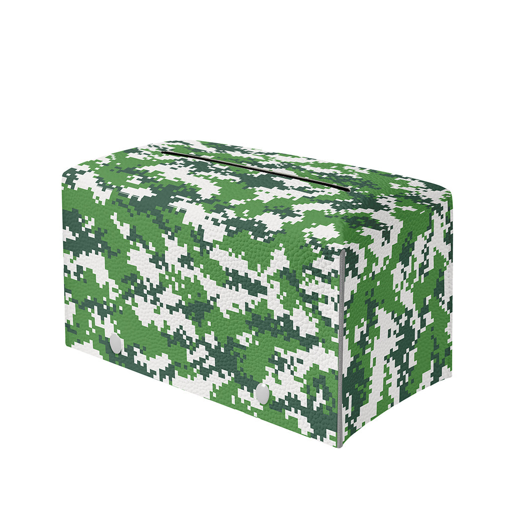 Green And White Digital Camo Print Leather Tissue Box Cover