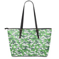 Green And White Digital Camo Print Leather Tote Bag With Zipper