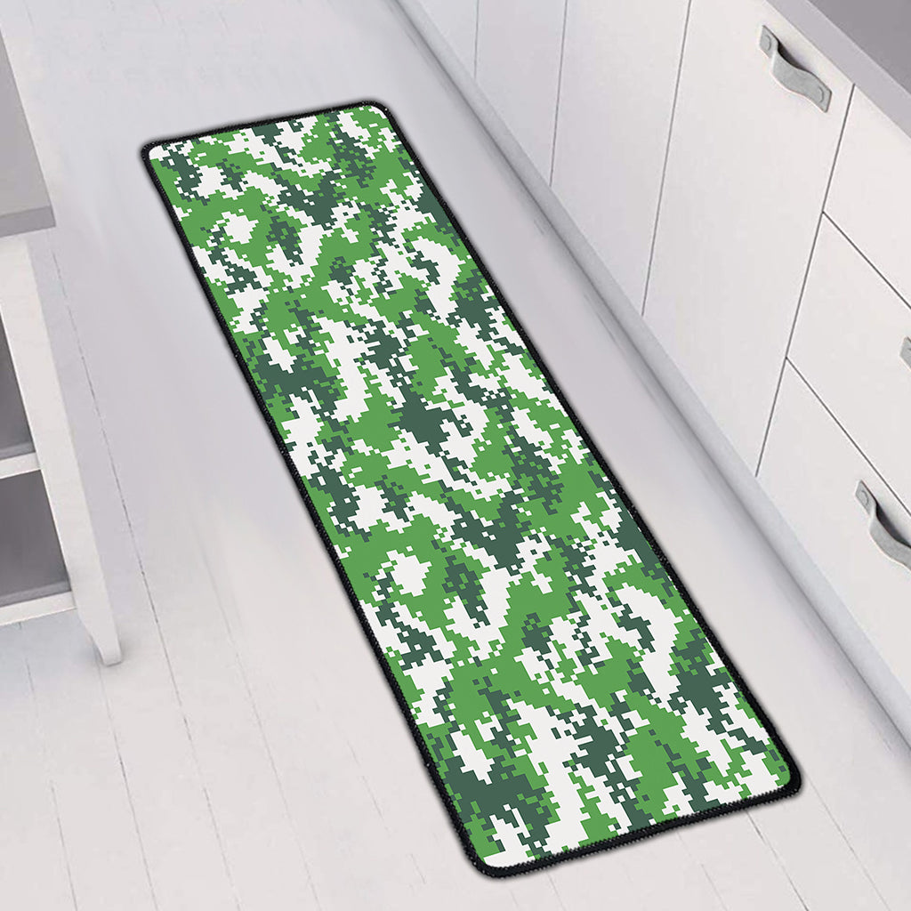 Green And White Digital Camo Print Long Kitchen Mat
