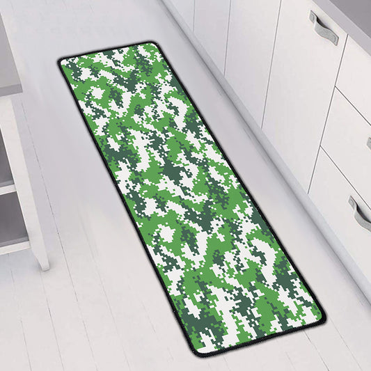 Green And White Digital Camo Print Long Kitchen Mat