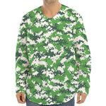 Green And White Digital Camo Print Long Sleeve Baseball Jersey