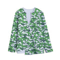 Green And White Digital Camo Print Long Sleeve Short Coat