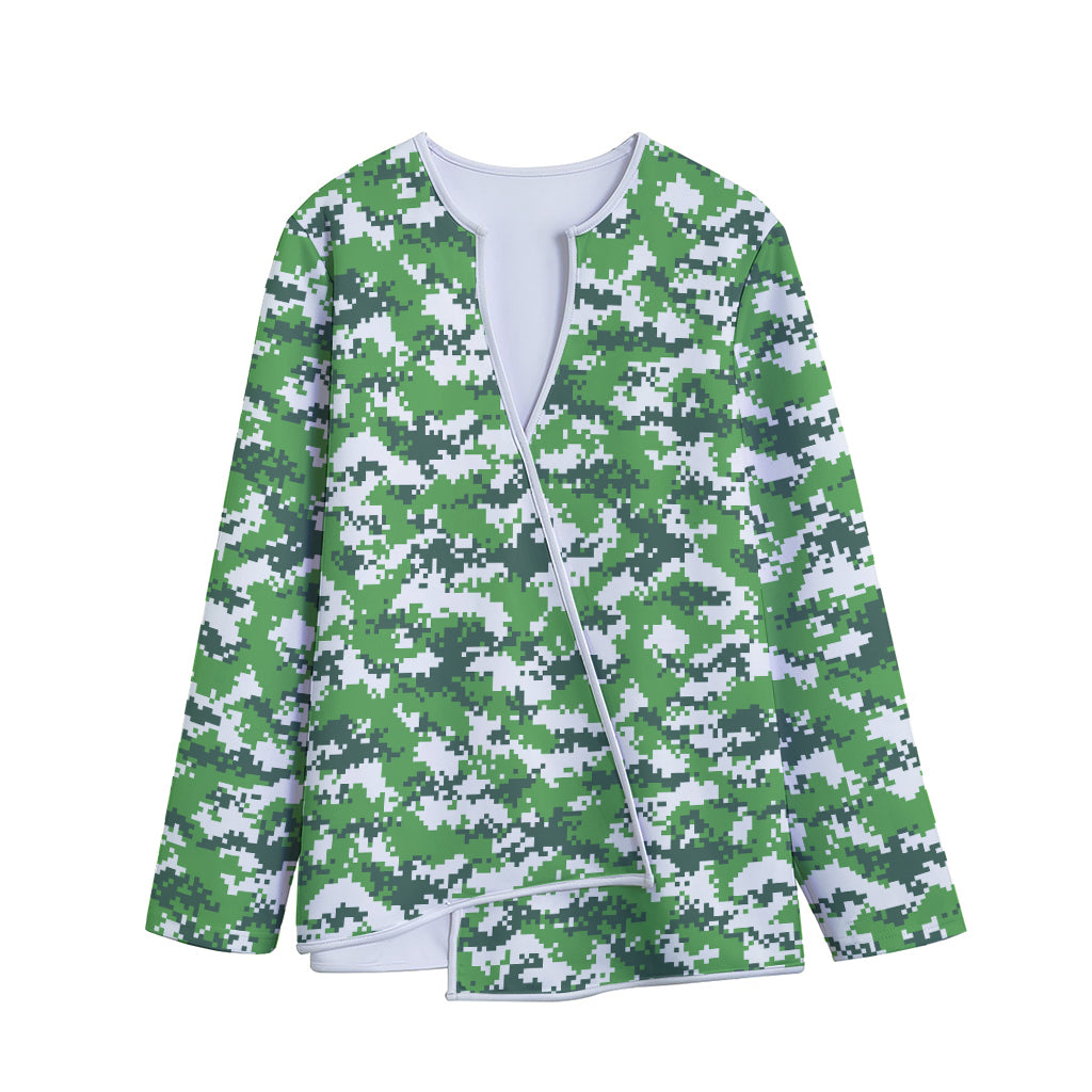 Green And White Digital Camo Print Long Sleeve Short Coat