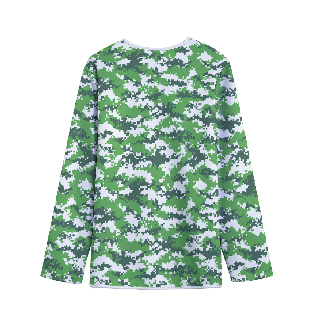 Green And White Digital Camo Print Long Sleeve Short Coat