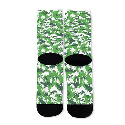 Green And White Digital Camo Print Long Socks