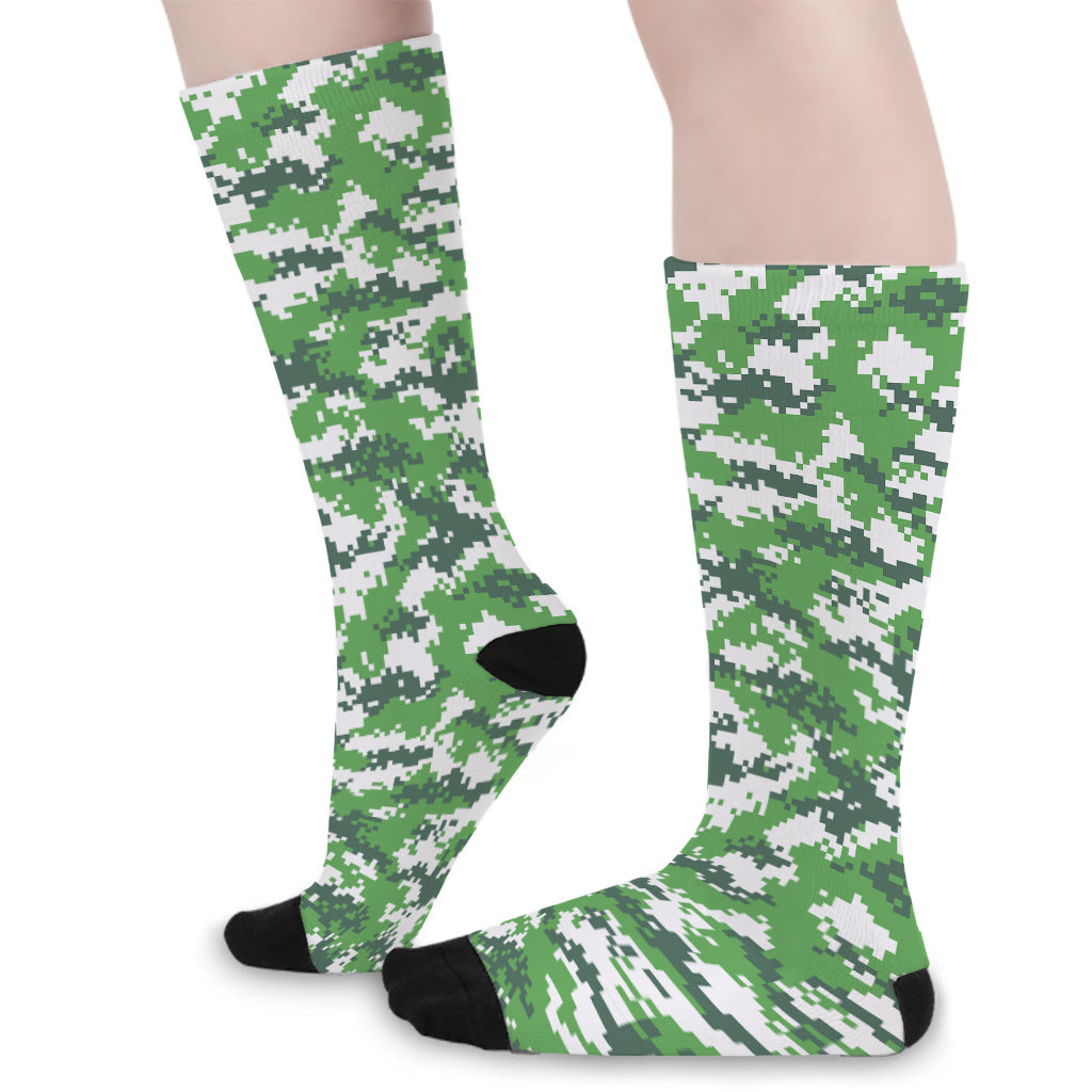 Green And White Digital Camo Print Long Socks